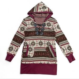 Patterned Hooded Knit Sweater with Buttons